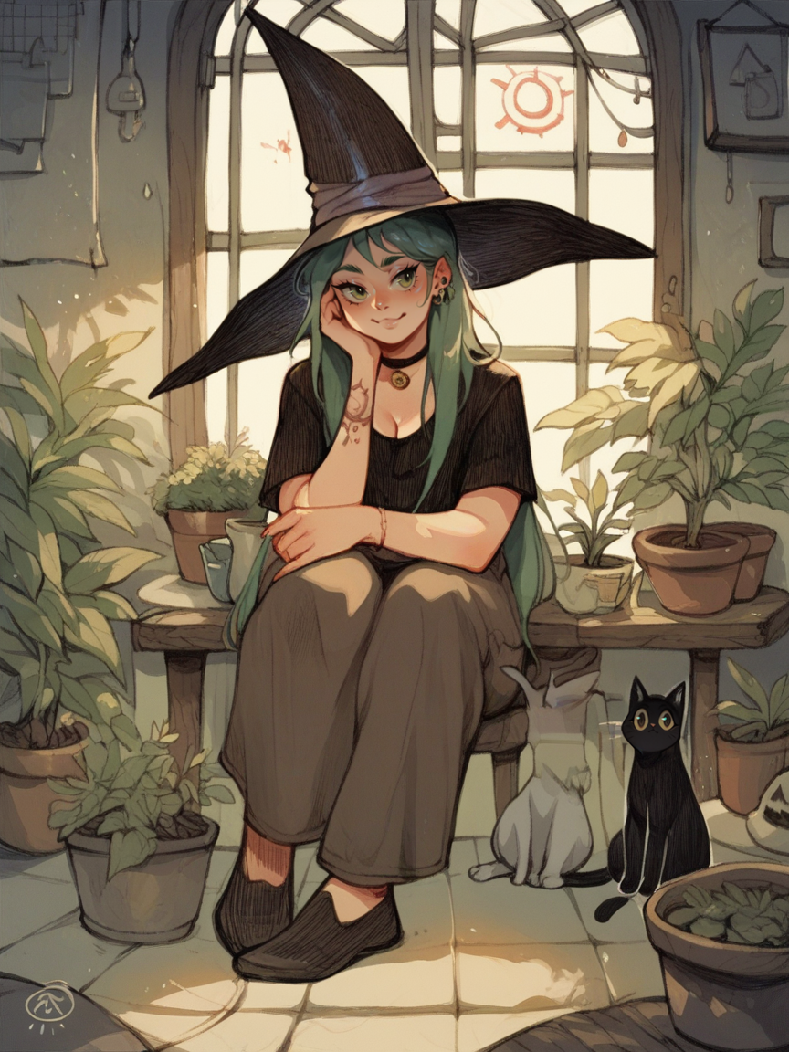 01094-3581922885-score_9, score_8_up, score_7_up, score_6_up, score_5_up,  _lora_s1mzXLP_0.9_ s1mz, potted plant, witch hat, cat, long hair,.png